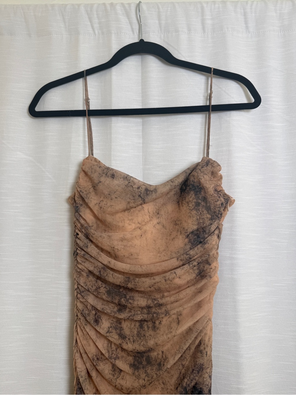 Zara Ruched Marble Print Midi Dress Neutral Bodycon Slip Dress | Size S - Picture 7 of 11